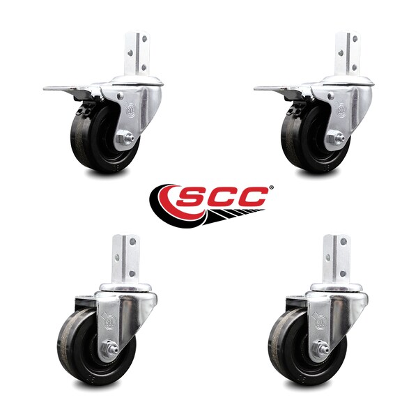 3.5 Inch Phenolic Swivel 3/4 Inch Square Stem Caster Total Lock Brakes SCC, 2PK